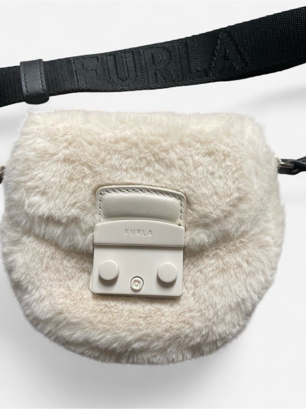 Furla Cream Faux Fur Mini Crossbody Key & Card Holder